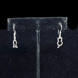 Sterling Silver Silhouette Cat And Fish Pierced Earrings Signed MC (4637)